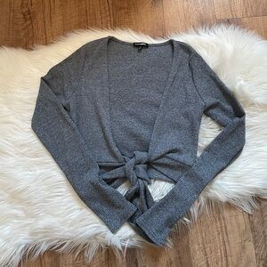 FASHION NOVA Gray Long Sleeve Tie Front Top